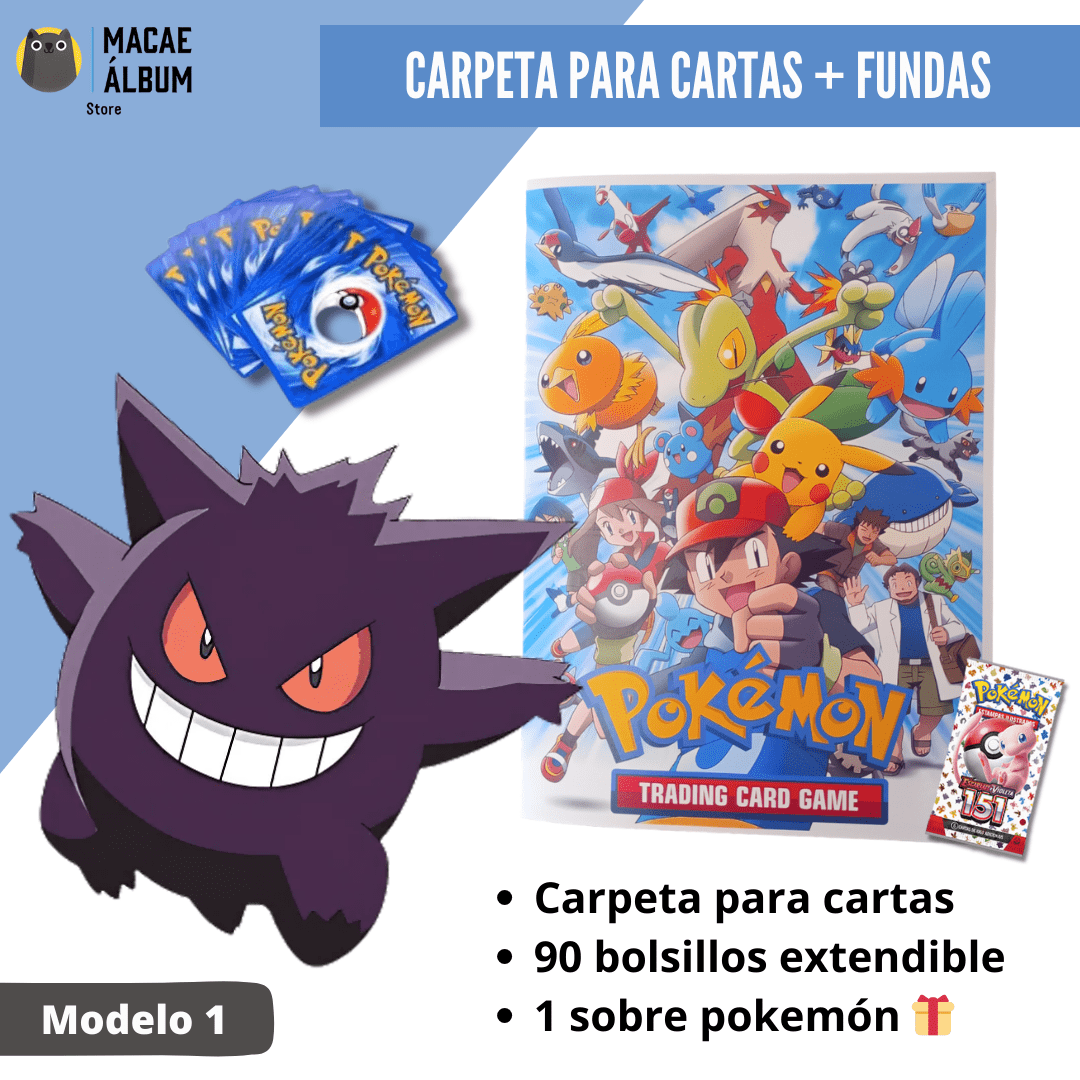 Carpeta Para Cartas Pokemón + Fundas + 10 Cartas De Regalo